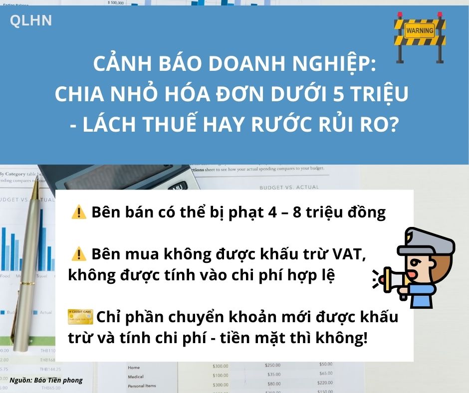 Cảnh báo doanh nghiệp: Chia nhỏ hóa đơn dưới 5 triệu - Lách thuế hay rước rủi ro?
