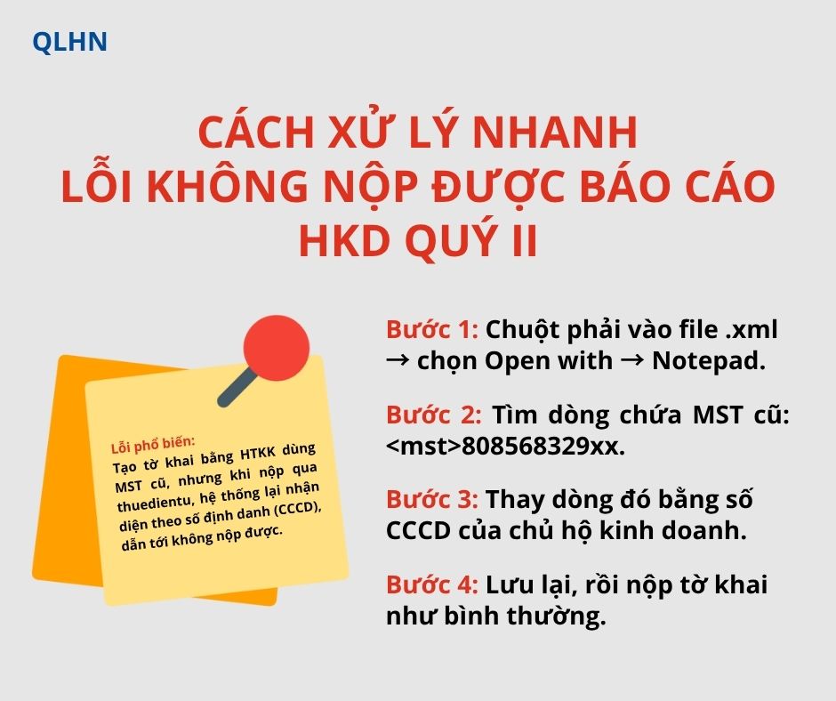 Hướng dẫn xử lý lỗi nộp báo cáo quý 2 đối với hộ kinh doanh từ ngày 01/07/2025